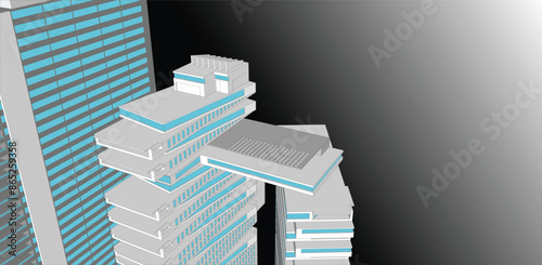 3D Aerial View of Skyscrapers in the City