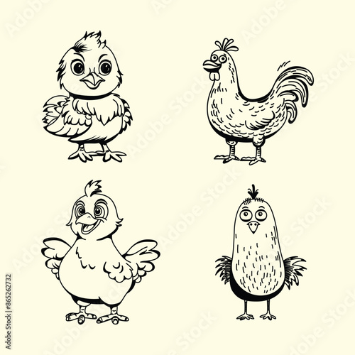 black and white design of several chickens