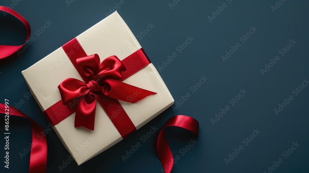 White cardboard gift box with a red ribbon White cardboard gift box with a red ribbon