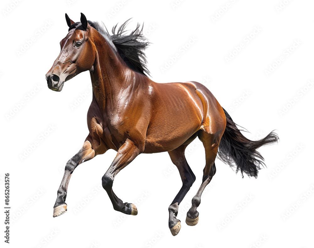 A beautiful horse is running on a transparent background. A beautiful horse is running on a transparent background.