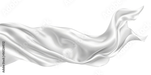 Elegant white silk fabric is flying in the air on a transparent background.