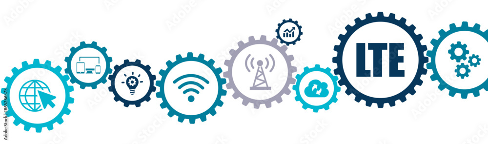LTE band banner vector illustration with the icons of mobile internet, telecommunication technology, cyberspace, communication, network, frequency, WIFI wireless on white background. LTE band banner vector illustration with the icons of mobile internet, telecommunication technology, cyberspace, communication, network, frequency, WIFI wireless on white background.