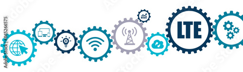 LTE band banner vector illustration with the icons of mobile internet, telecommunication technology, cyberspace, communication, network, frequency, WIFI wireless on white background.