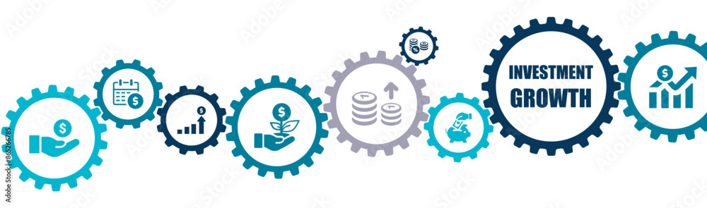 Investment Growth vector illustration with icon of banking, investment, currency, increase, strategy, funds, marketing, finance, income on white background. Investment Growth vector illustration with icon of banking, investment, currency, increase, strategy, funds, marketing, finance, income on white background.