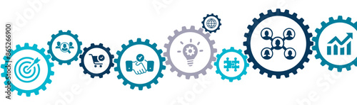 Affiliate marketing banner vector illustration with icon of business model, create relationship, strategy, merchants, customers, generate revenue, reward, referring customers on white background.