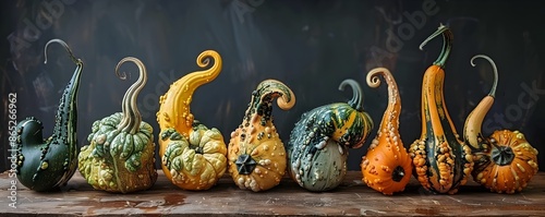 Whimsical Autumn Harvest   Mutant Gourds in Artful Arrangement photo