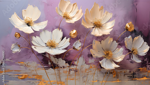 Apache Plume - Impasto Floral, Thick Paint, White Flowers, Colorful Painting, Brush Strokes, Textured, 3D, Flora photo