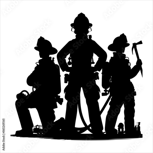 Firefighters pose silhouette vector. Silhouette firefighter full body black color only illustration vector silhouette firefighters pose