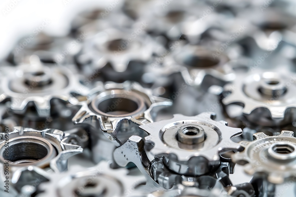 Close-up of Shiny Metal Gears Interlocking Close-up of Shiny Metal Gears Interlocking