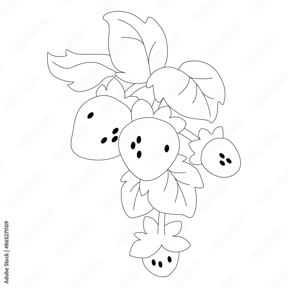 Obraz premium Cartoon strawberry, isolated vector garden or wild plant, a delightful symbol of nature bounty and freshness. Summer food, sweet dessert. Vector Simple icon. Eps 10. 