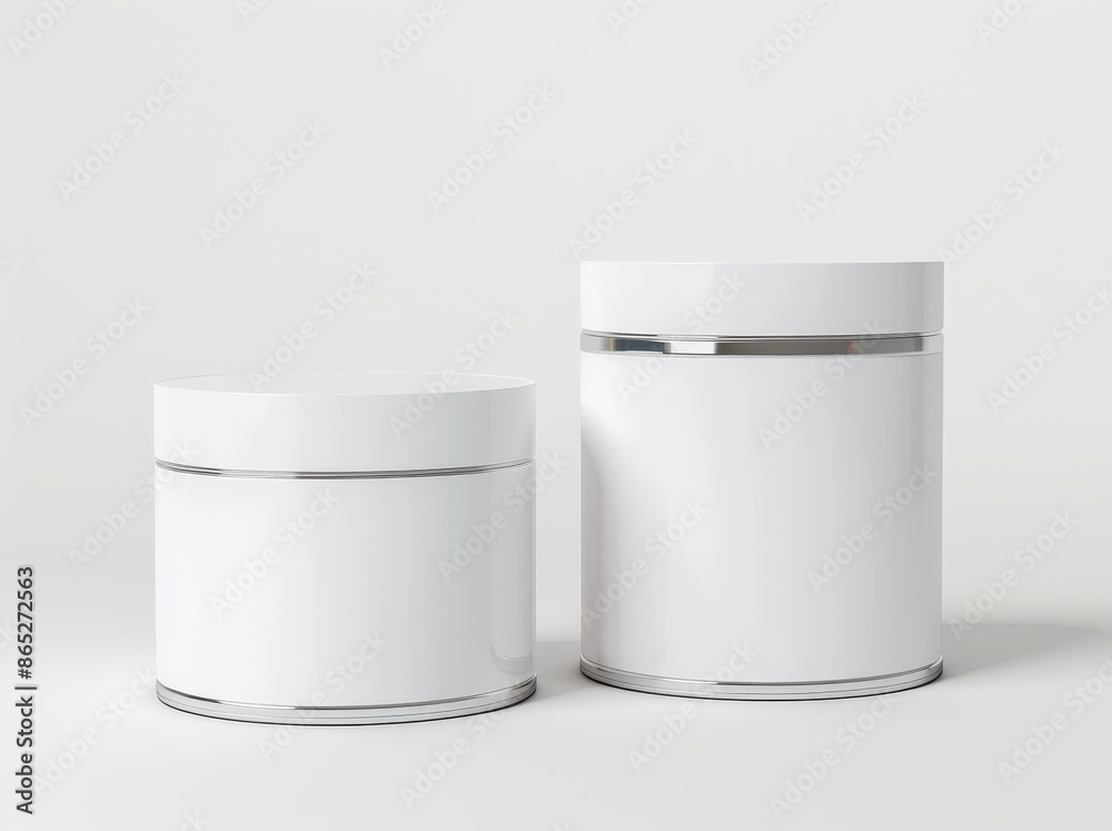 3D rendering of a white podium with a silver display for a product, made from clean cylinders 3D rendering of a white podium with a silver display for a product, made from clean cylinders