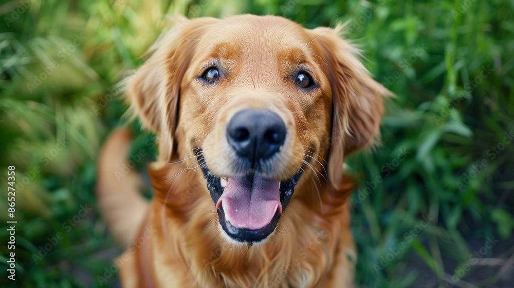 Close-up of a dog s happy face in a natural setting