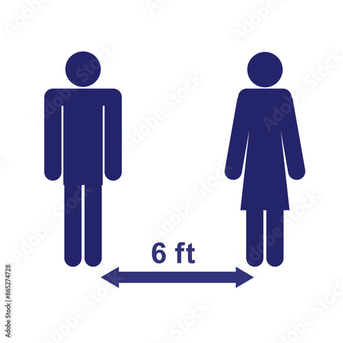 Social Distancing Keep Your Distance or Maintain a Distance of 6ft or 6 Feet Icon. Vector Image.	
