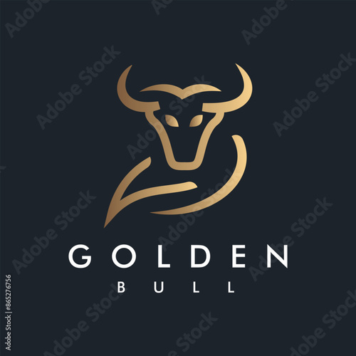 Golden Bull Bison Logo design vector template Linear Outline Style Icon Symbol design on Black background