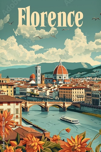 Colorful Illustrated Poster of Florence, Italy