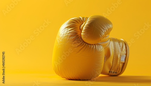 A yellow boxing glove on a matching background