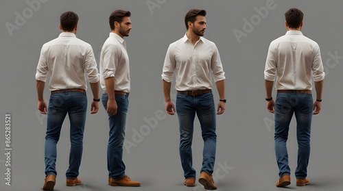 man rear view Full view Back view Walking away Casual fashion.generative.ai