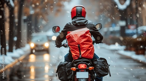 a person on a motorcycle in the snow © progressman