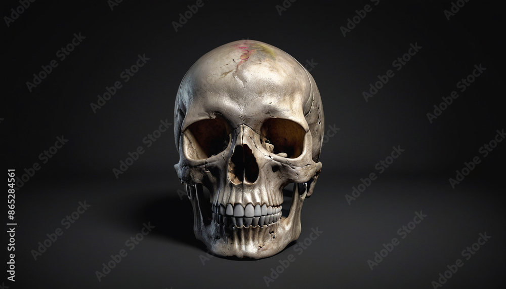 Stylized Human Skull on white background with shadow on the ground, Generative AI Stylized Human Skull on white background with shadow on the ground, Generative AI