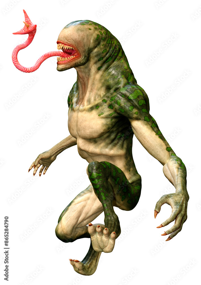 Fototapeta premium 3D Rendering Green Alien on White