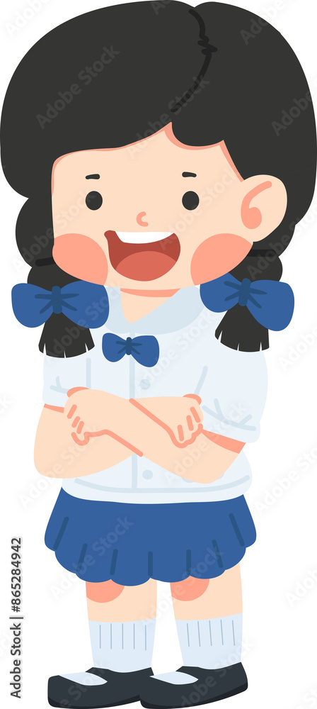 Cartoon of a girl student crossing her arms Cartoon of a girl student crossing her arms