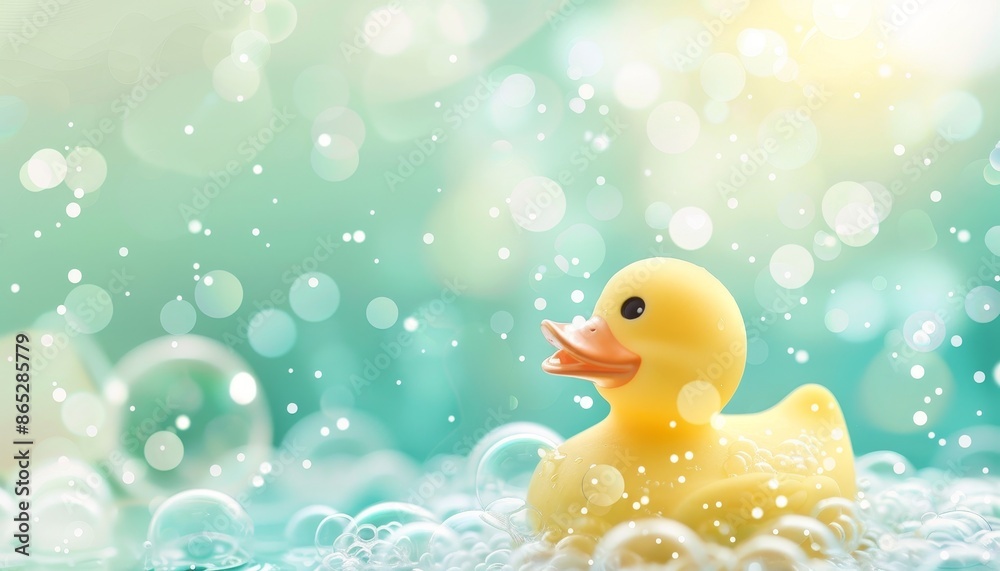 Bubble filled bathtub with floating rubber duck Bubble filled bathtub with floating rubber duck