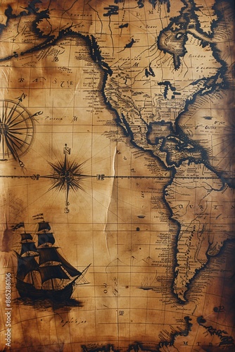 ancient navigation map pattern on old paper texture , old fantasy vintage world map background, wallpaper
