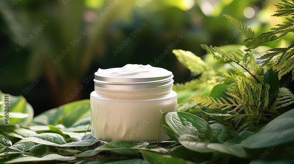 Jar of Skin Cream in a Lush Green Setting Jar of Skin Cream in a Lush Green Setting