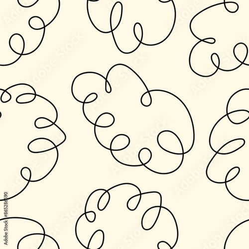 Naive squiggly doodles. Seamless pattern with abstract quirky lines. Vector outline line art background