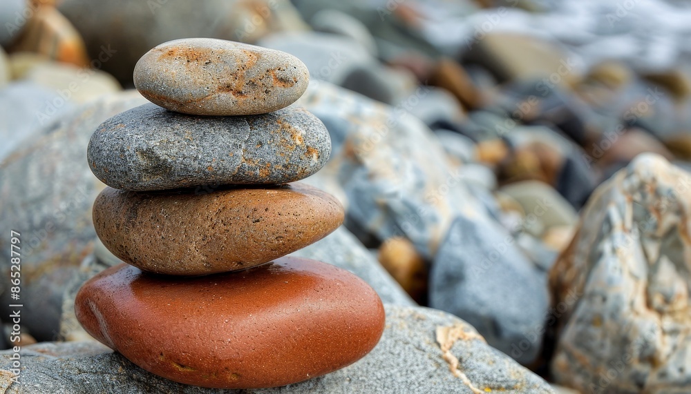 Closeup of stacked pebbles by the sea Closeup of stacked pebbles by the sea