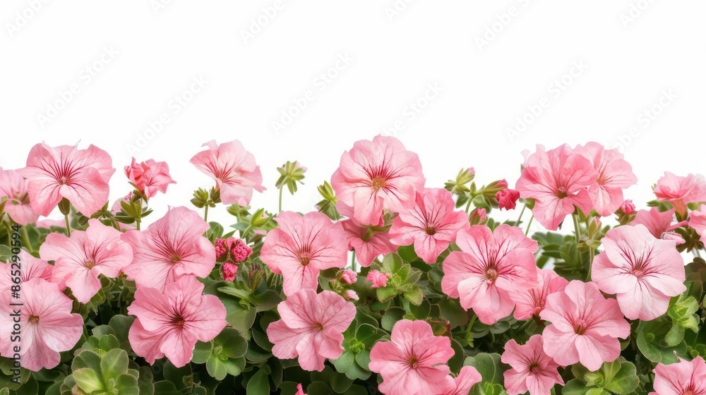 A cheerful display of blooming geraniums, perfect for a floral banner with ample copy space
