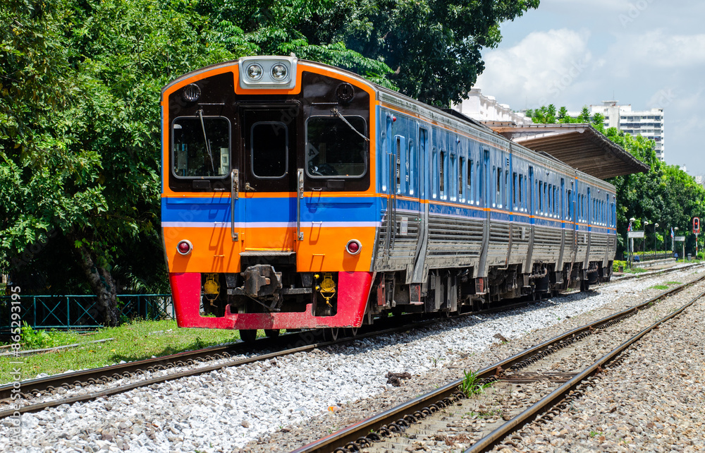 Diesel railcar on the railway State Railway of Thailand Diesel railcar on the railway State Railway of Thailand