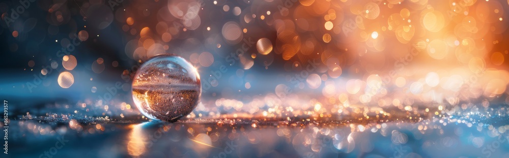 Glass sphere with colorful bokeh background Glass sphere with colorful bokeh background