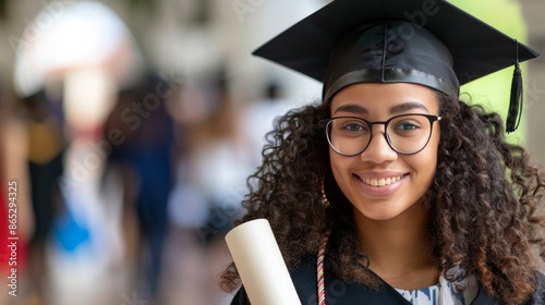 Happy female graduate student with diploma looking at camera