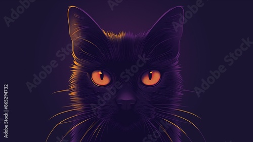 Black Cat with Glowing Eyes Digital Art