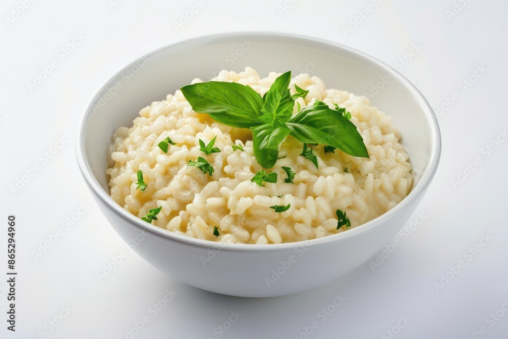 A creamy bowl of risotto, styled elegantly, isolated with room for text on a clean background A creamy bowl of risotto, styled elegantly, isolated with room for text on a clean background
