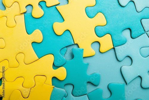 Jigsaw puzzle with a background of unfinished pieces, with piles of puzzle pieces for completing, solving problems, and performing tasks,