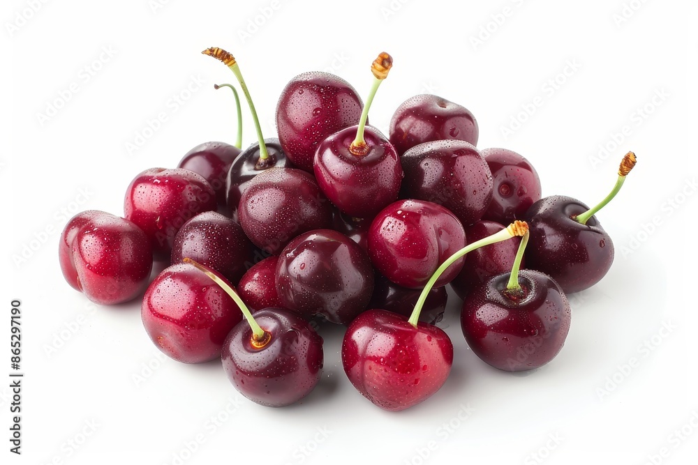Ripe Red Cherry fruits isolated on a white background, popular juicy berry fruit in the market, delicious sweet and tasty. Ripe Red Cherry fruits isolated on a white background, popular juicy berry fruit in the market, delicious sweet and tasty.