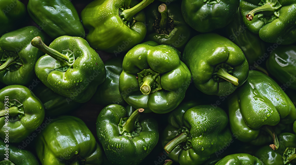 fresh green pepper Top down view background poster fresh green pepper Top down view background poster