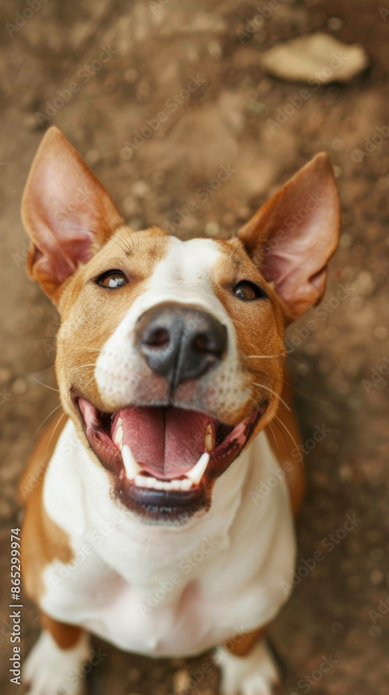 excited kind dog is smiling and looking at the camera