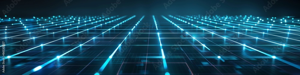 Abstract tech background with a dense square grid of neon blue lines on a dark gradient, creating a futuristic look Abstract tech background with a dense square grid of neon blue lines on a dark gradient, creating a futuristic look