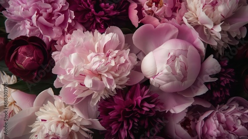 Fototapeta Naklejka Na Ścianę i Meble -  A stunning arrangement of peonies in full bloom, perfect for a banner with ample copy space