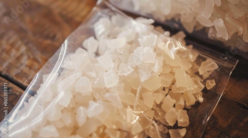 Close up of camphor in a plastic pouch photo