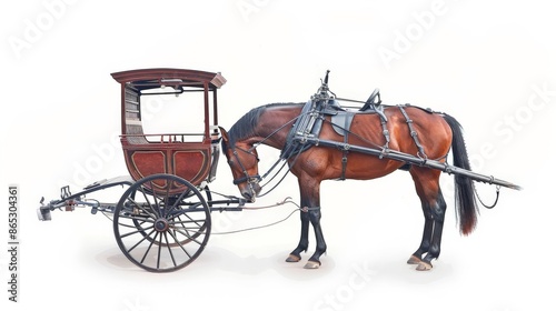 A brown horse carriage isolated on white .