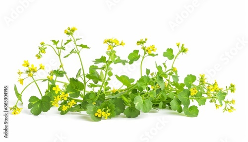 Isolated wild mustard plant Sinapis arvensis on white background