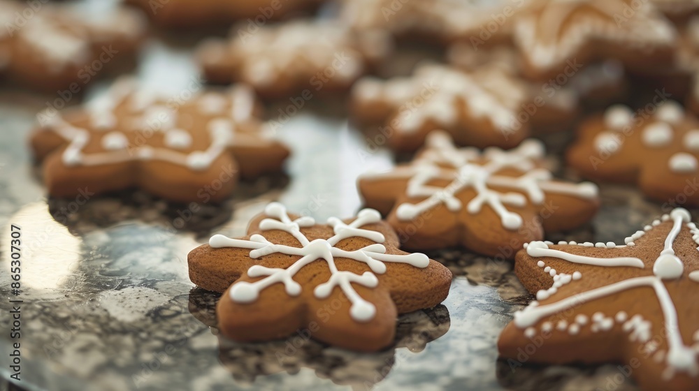 Holiday Baking Gingerbread Cookies with Icing on Countertop Holiday Baking Gingerbread Cookies with Icing on Countertop