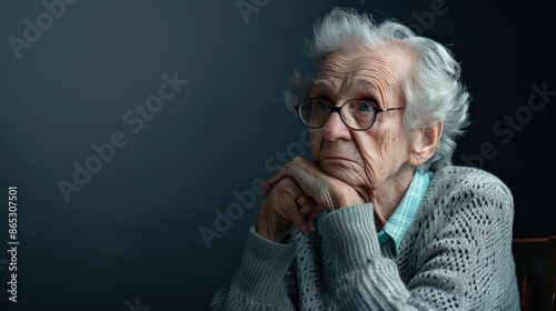 Thoughtful elderly woman looking away photo
