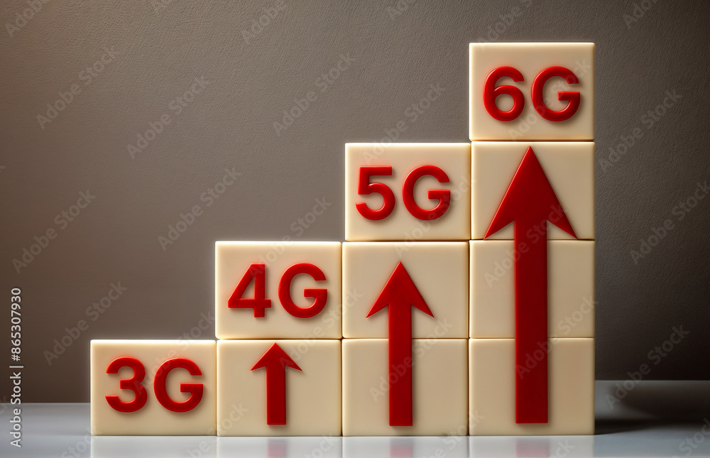 3d render illustration of wooden cubes with word text 3g, 4g, 5g and 6g along with rising increasing arrow presenting growth and advancement in telecommunication mobile network technology 3d render illustration of wooden cubes with word text 3g, 4g, 5g and 6g along with rising increasing arrow presenting growth and advancement in telecommunication mobile network technology