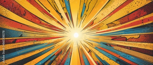 Vibrant comic book background featuring a powerful explosion with a radiant burst and dynamic lines. Ideal for superhero, action, and entertainment themes.