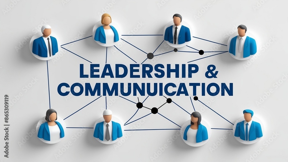 Symbolic image illustrating leadership and effective communication through interconnected professionals in a networked corporate setting Symbolic image illustrating leadership and effective communication through interconnected professionals in a networked corporate setting
